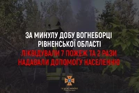 За минулу добу рятувальники Рівненщини ліквідували сім пожеж та двічі виїжджали на надання допомоги населенню