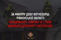 За минулу добу вогнеборці Рівненської області ліквідували 3 пожежі та 2 рази надавали допомогу населенню
