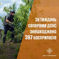 Протягом тижня на Харківщині піротехніки ДСНС ліквідували 397 одиниць ворожих боєприпасів